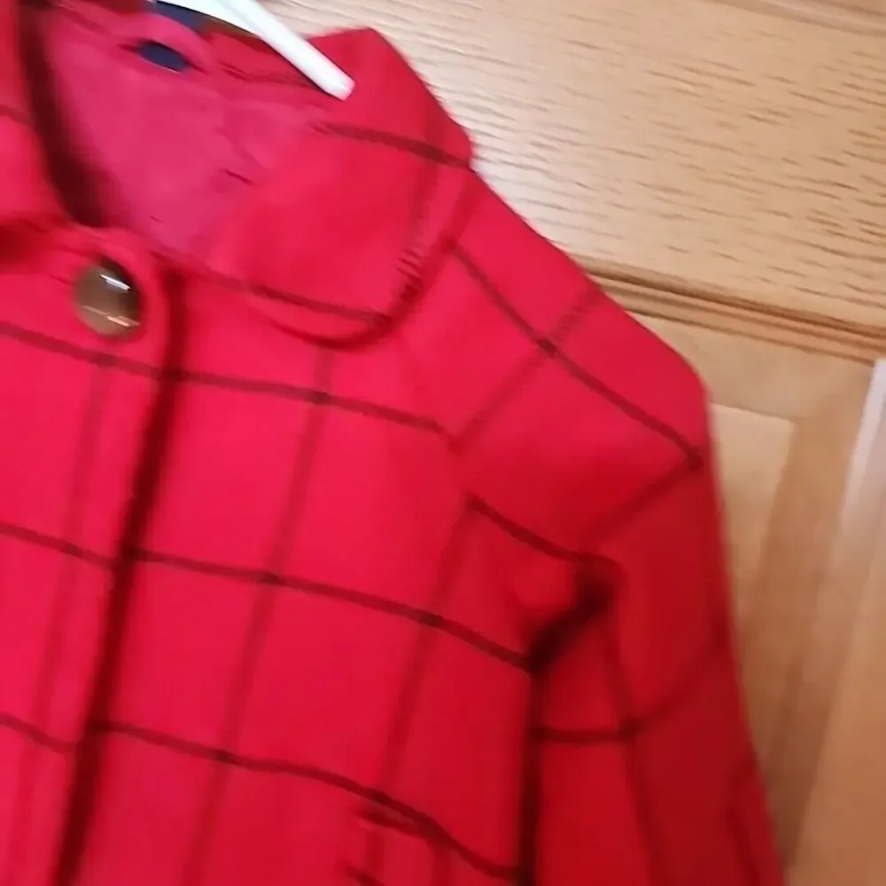 Baby Gap Red‎ Windowpane Plaid Wool Blend Swing Coat Cape Toddler Size 4 Years